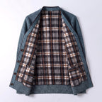 Men's Cardigan Sweater Knit Button-Up Plaid Lining Ribbed Cuffs - Image 4