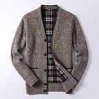 Men's Cardigan Sweater Knit Button-Up Plaid Lining Ribbed Cuffs - Image 5
