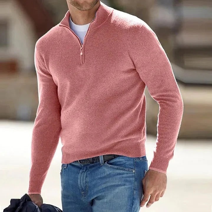 Men's Cashmere Jumper with Regular Fit Quarter and Long Sleeve - Image 1