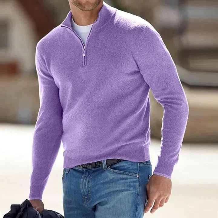 Men's Cashmere Jumper with Regular Fit Quarter and Long Sleeve - Image 2
