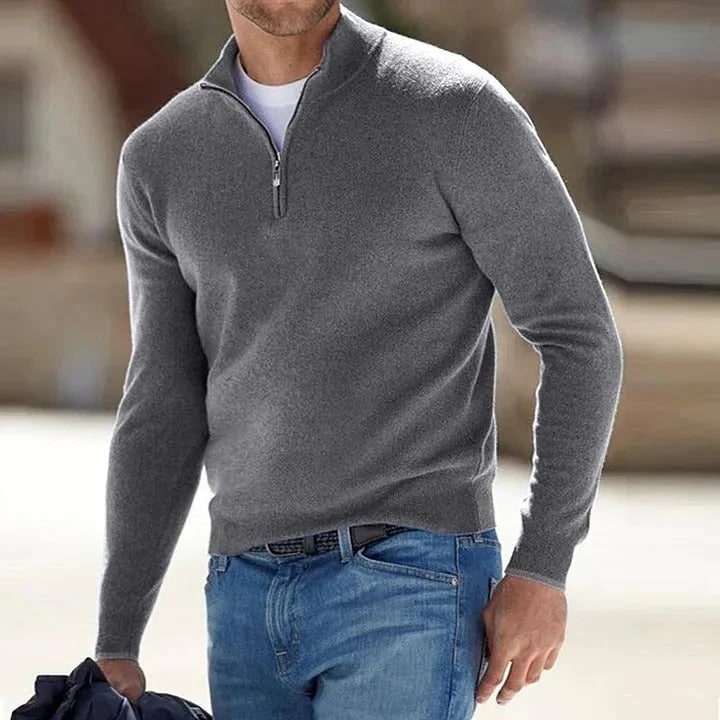 Men's Cashmere Jumper with Regular Fit Quarter and Long Sleeve - Image 3