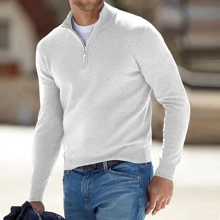 Men's Cashmere Jumper with Regular Fit Quarter and Long Sleeve - Image 4