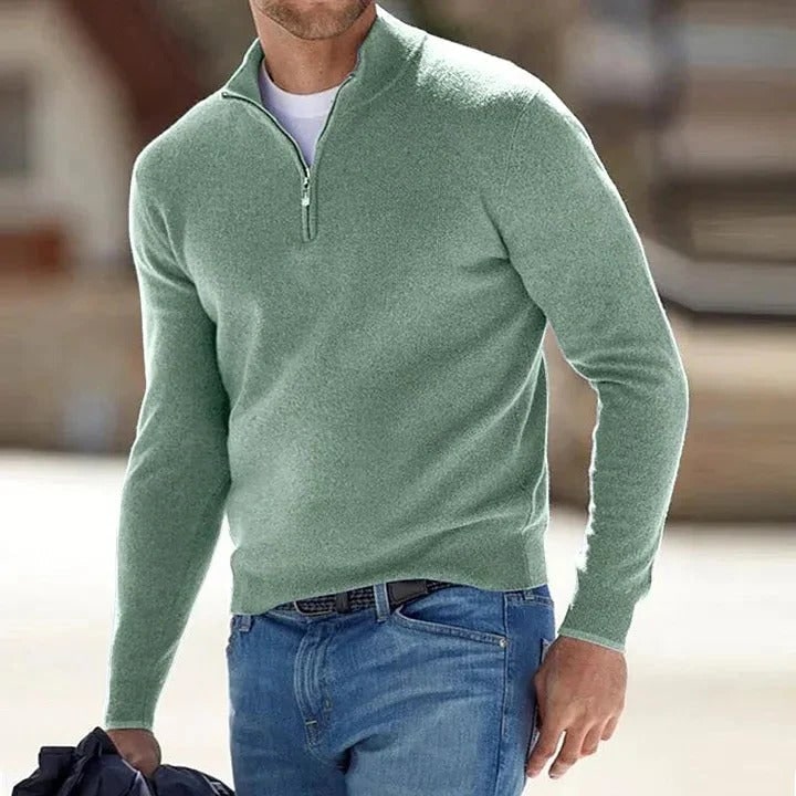 Men's Cashmere Jumper with Regular Fit Quarter and Long Sleeve - Image 5