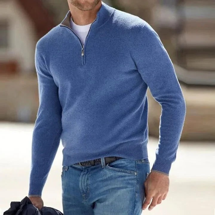 Men's Cashmere Jumper with Regular Fit Quarter and Long Sleeve - Image 6
