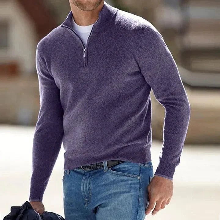 Men's Cashmere Jumper with Regular Fit Quarter and Long Sleeve - Image 7