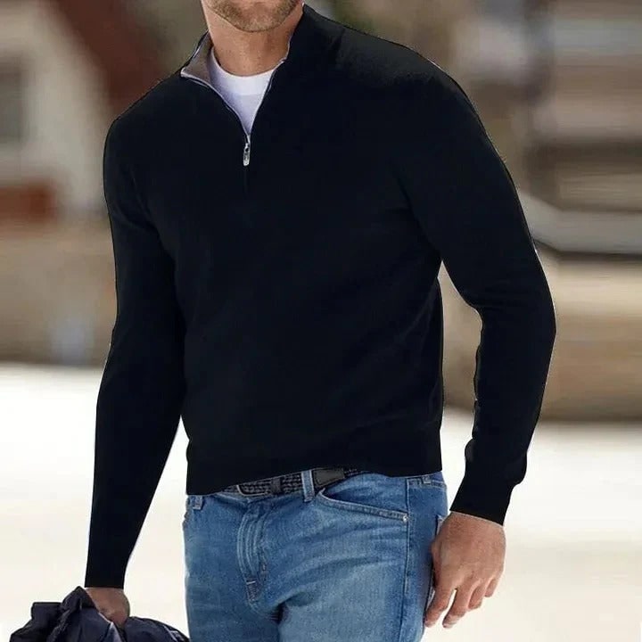 Men's Cashmere Jumper with Regular Fit Quarter and Long Sleeve - Image 8