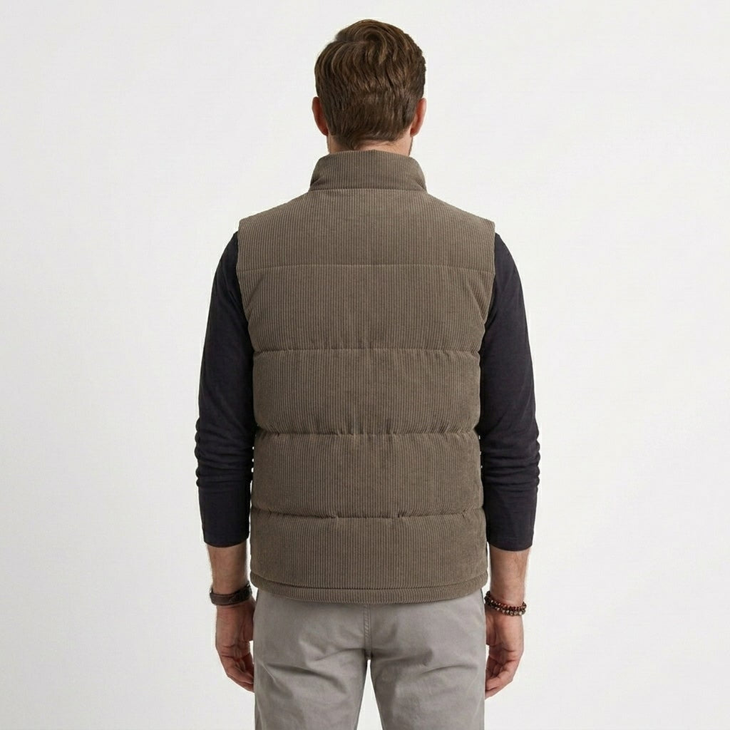 Men's Corduroy Quilted Padded Vest Gilet With Stand Collar - Image 2