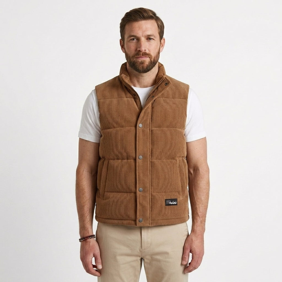 Men's Corduroy Quilted Padded Vest Gilet With Stand Collar - Image 3