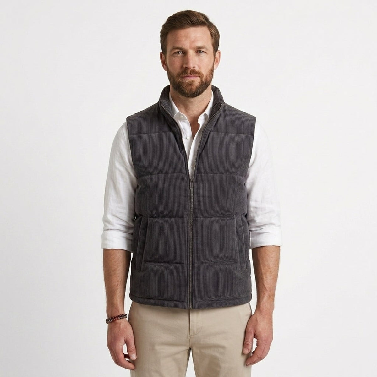 Men's Corduroy Quilted Padded Vest Gilet With Stand Collar - Image 4