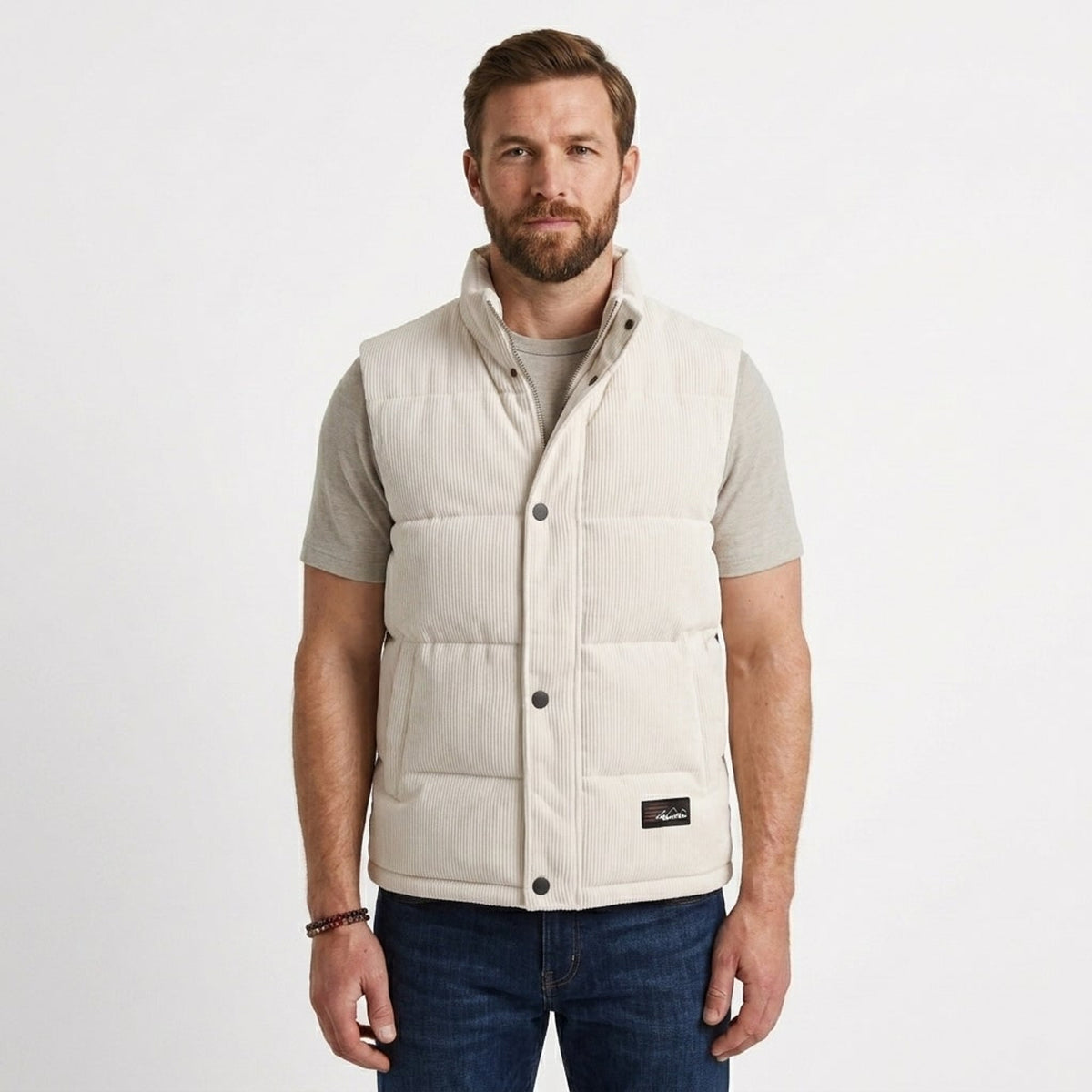 Men's Corduroy Quilted Padded Vest Gilet With Stand Collar - Image 5