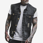 Men's Denim Vest Tailored Fit Button Closure Distressed Details - Image 1