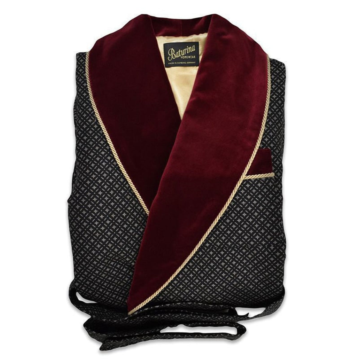 Men's Dressing Gown with Plush Velvet Shawl-Collar and Cord Piping - Image 1