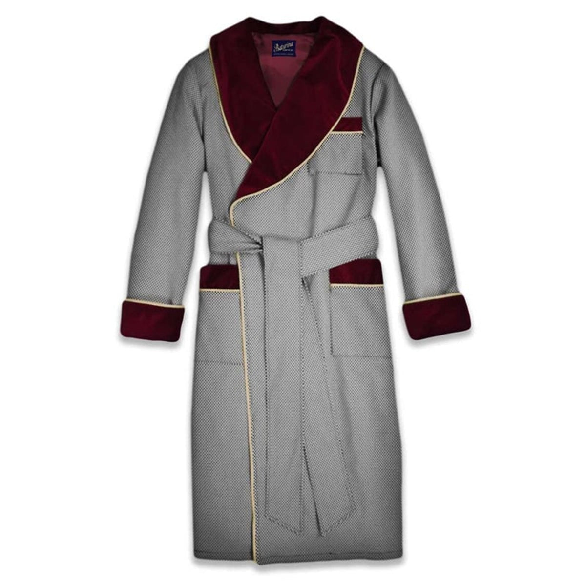 Men's Dressing Gown with Plush Velvet Shawl-Collar and Cord Piping - Image 2