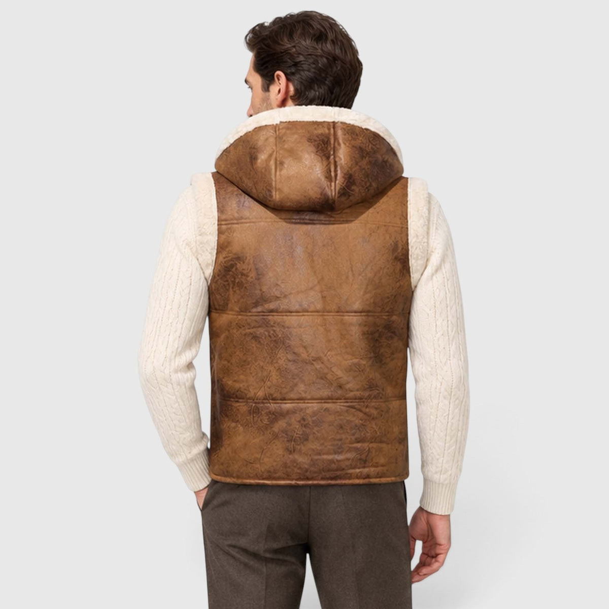 Men's Faux Fur-Lined Hooded Vest Thickened Windproof Gilet - Image 2