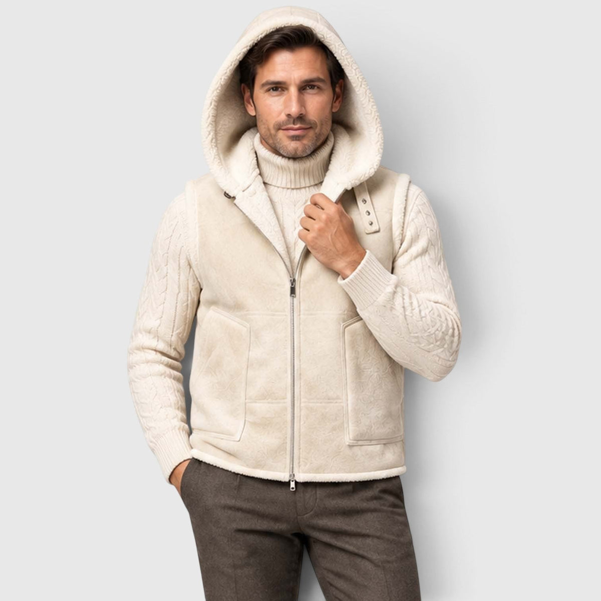 Men's Faux Fur-Lined Hooded Vest Thickened Windproof Gilet - Image 4