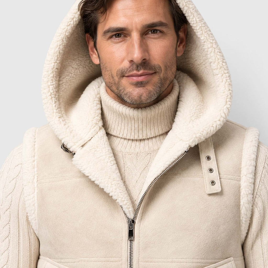 Men's Faux Fur-Lined Hooded Vest Thickened Windproof Gilet - Image 6