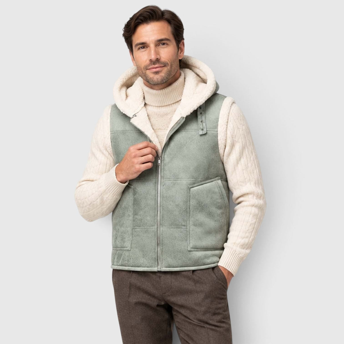 Men's Faux Fur-Lined Hooded Vest Thickened Windproof Gilet - Image 7