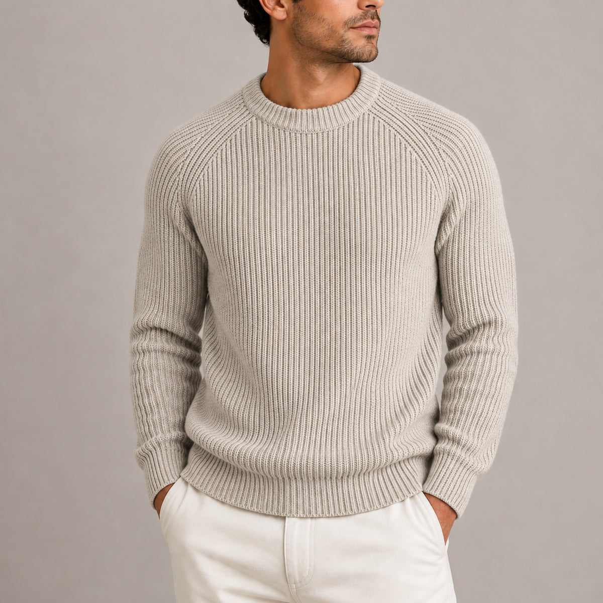Men's Fisherman Rib Knit Sweater with Raglan Shoulders and Neckline - Image 4