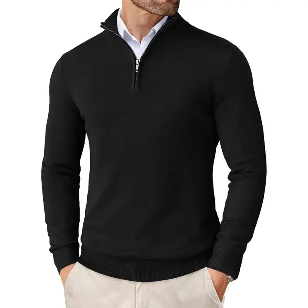Men's Half Zip Sweater with Classic Knit Pullover and Neckline - Image 1