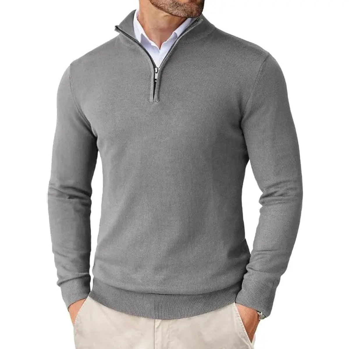 Men's Half Zip Sweater with Classic Knit Pullover and Neckline - Image 6