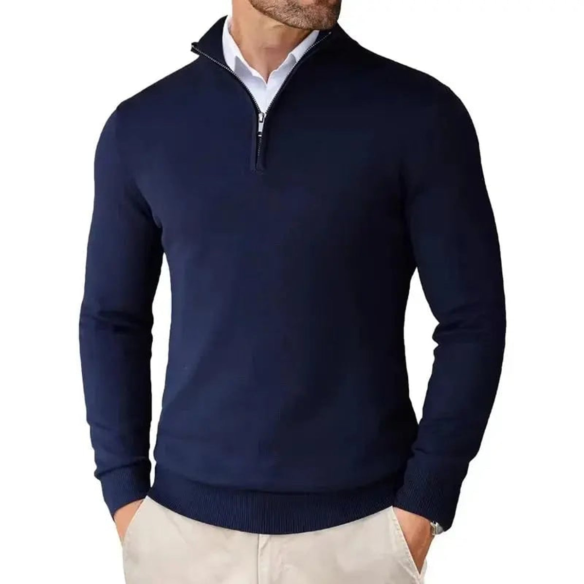 Men's Half Zip Sweater with Classic Knit Pullover and Neckline - Image 3