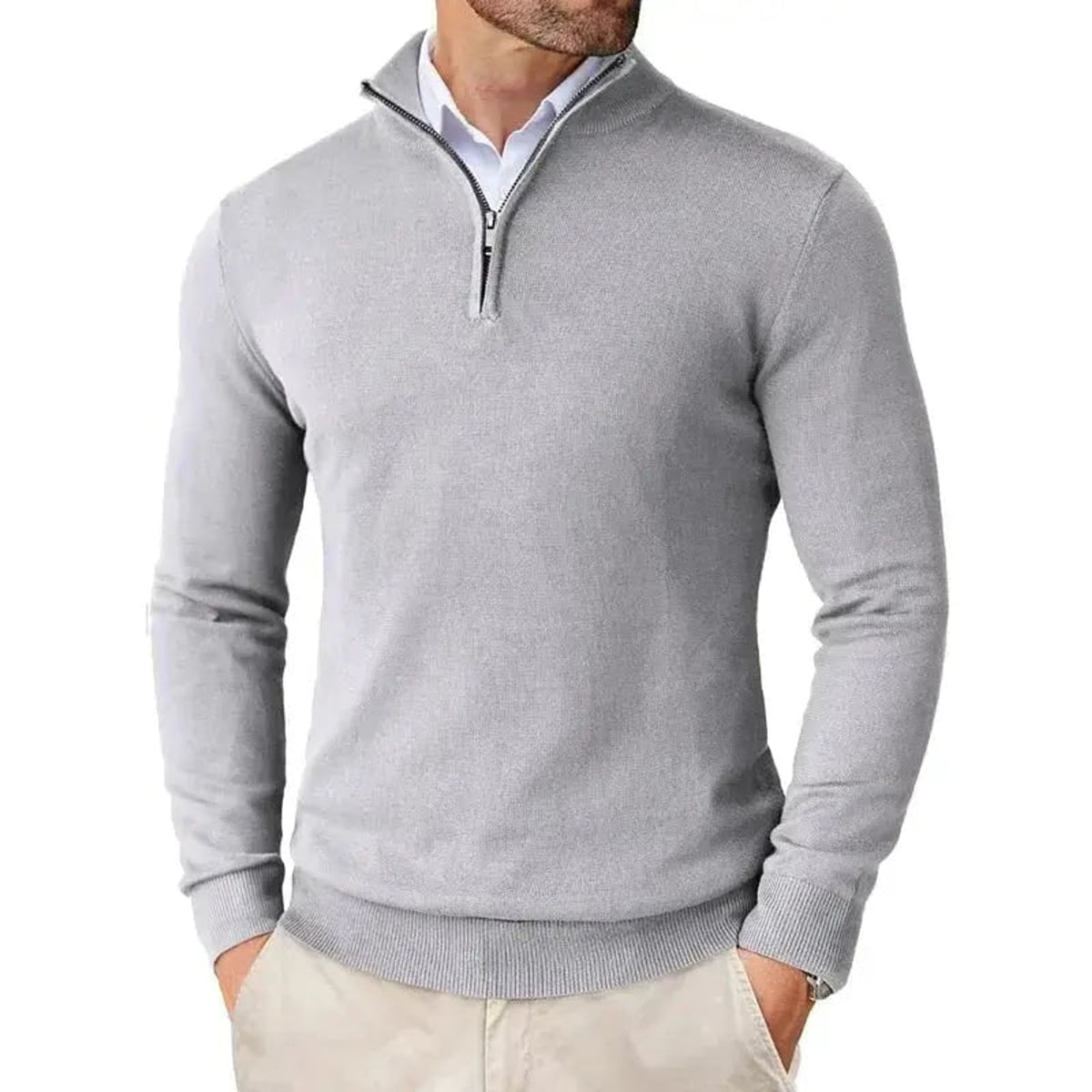 Men's Half Zip Sweater with Classic Knit Pullover and Neckline - Image 7