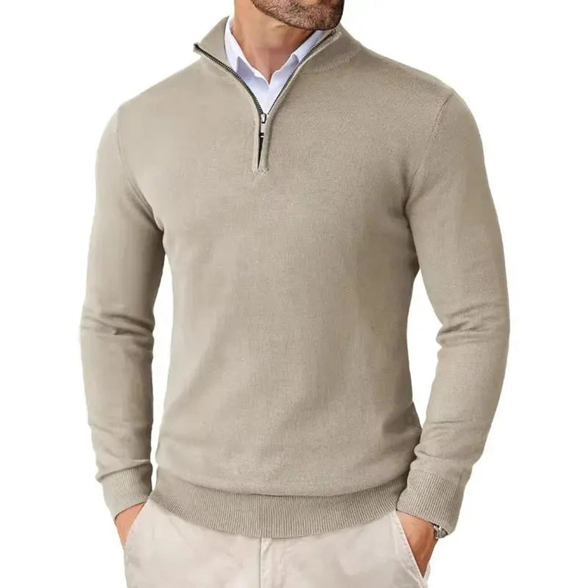 Men's Half Zip Sweater with Classic Knit Pullover and Neckline - Image 8