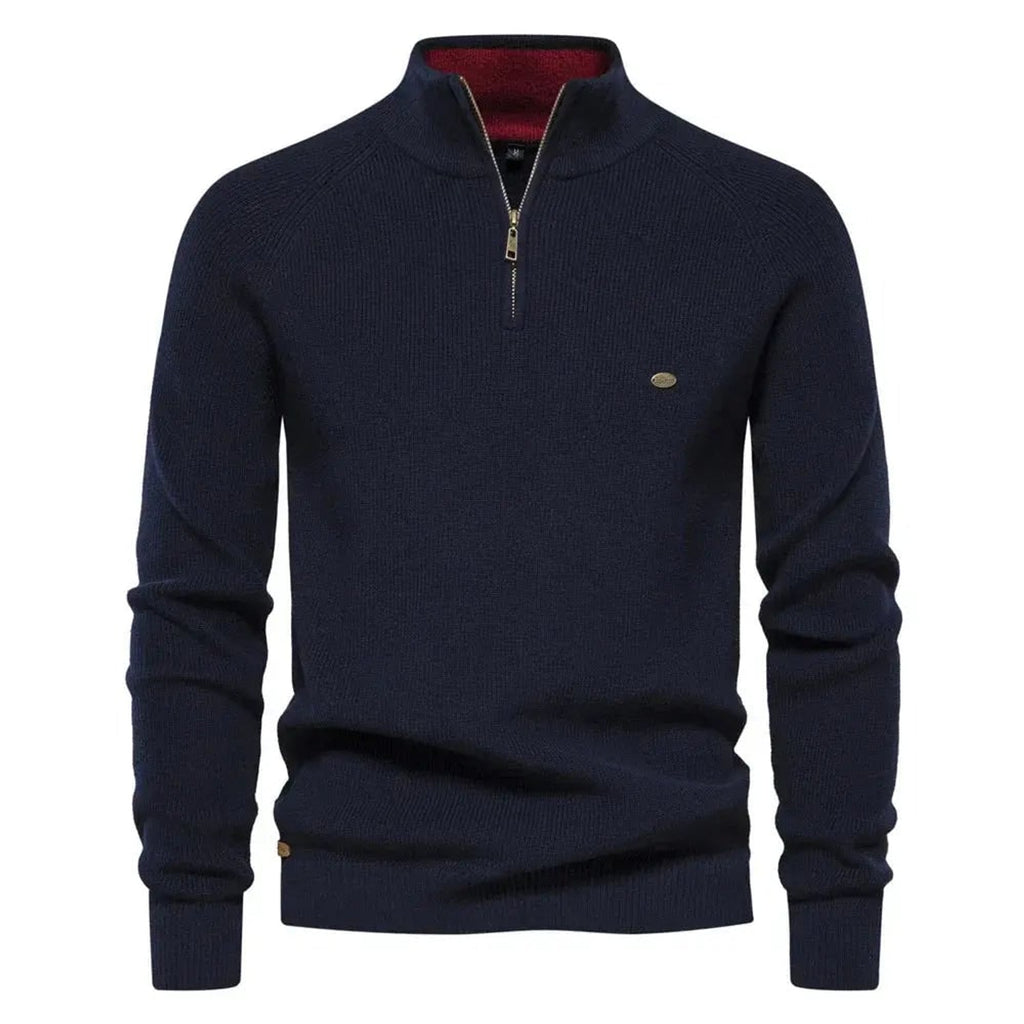 Men's Half Zip Sweater with Classic Knitted Pullover and Cuffs - Image 2