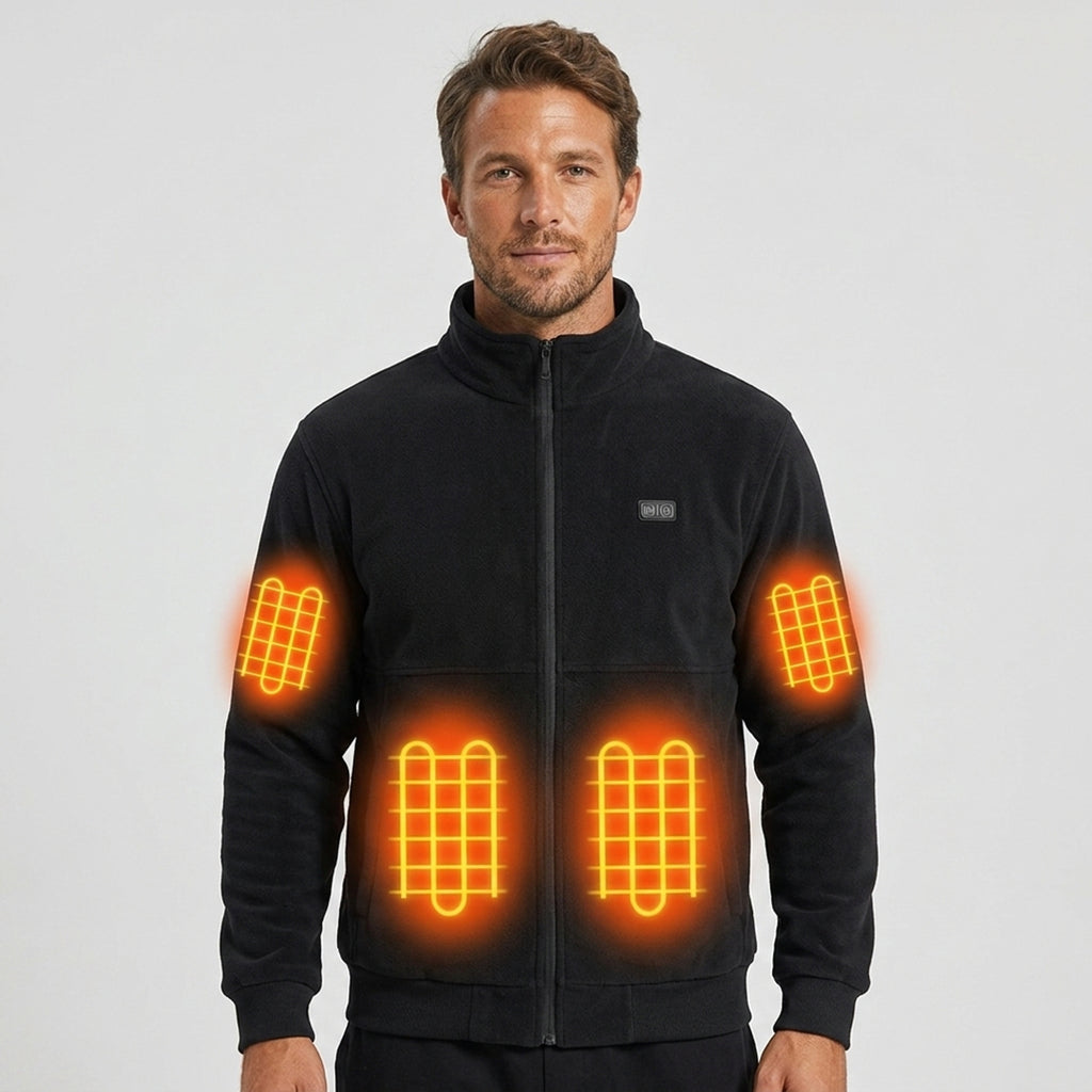 Men's Heated Fleece Jacket With Stand Collar Full Zip And Multi-Zone Electric Heating - Image 1