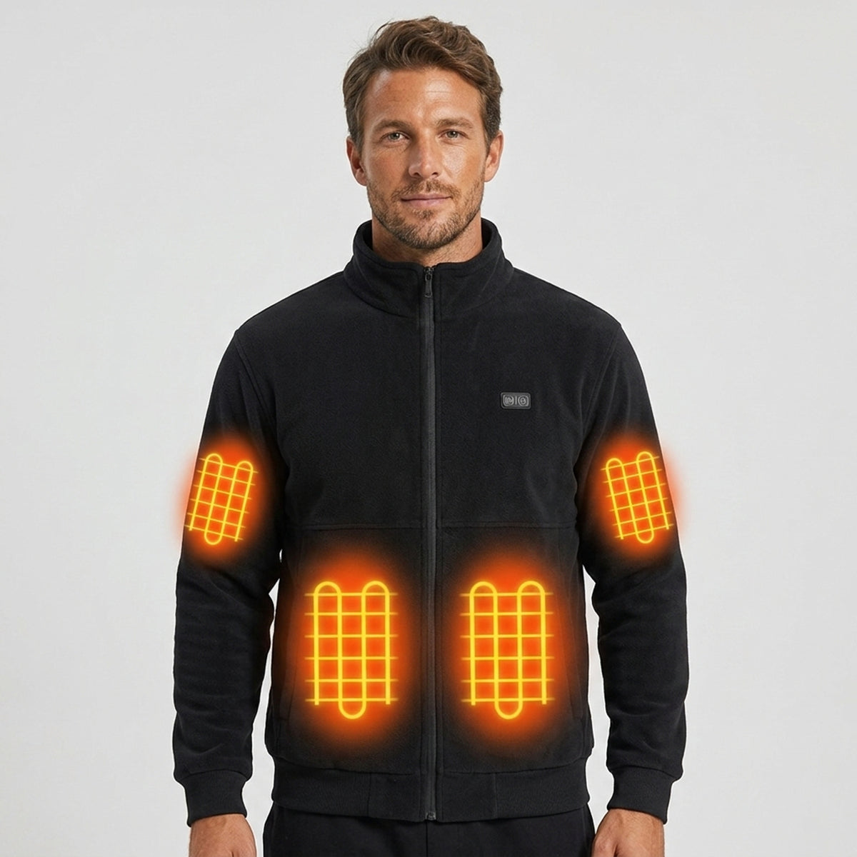 Men's Heated Fleece Jacket With Stand Collar Full Zip And Multi-Zone Electric Heating - Image 1