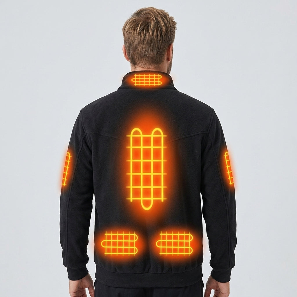 Men's Heated Fleece Jacket With Stand Collar Full Zip And Multi-Zone Electric Heating - Image 2