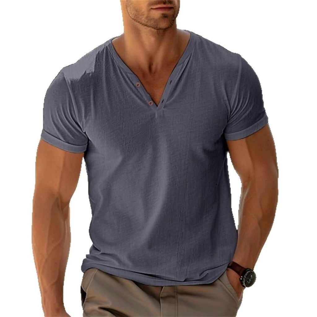 Men's Henley Shirt with Relaxed Fit and Short Sleeve - Image 4