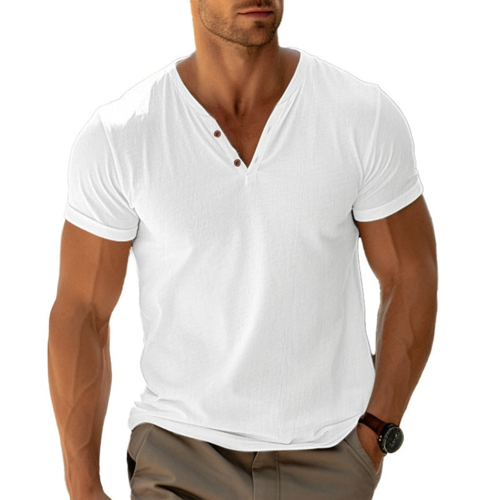 Men's Henley Shirt with Relaxed Fit and Short Sleeve - Image 6