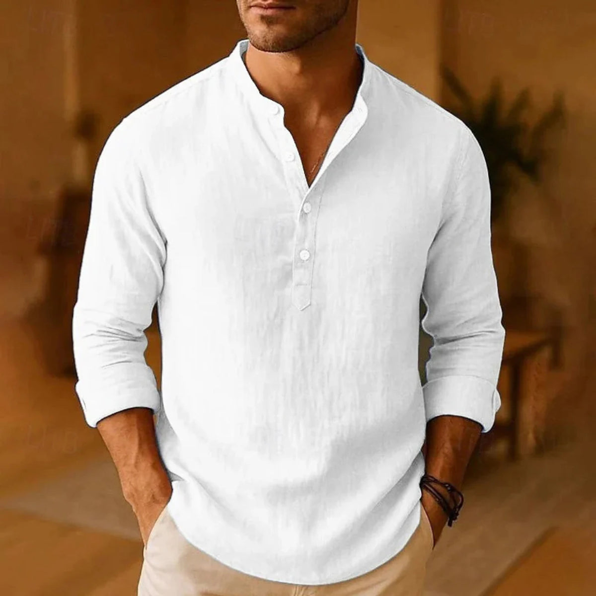 Men's Henley Shirt with Relaxed Modern Fit and Long Sleeve - Image 4