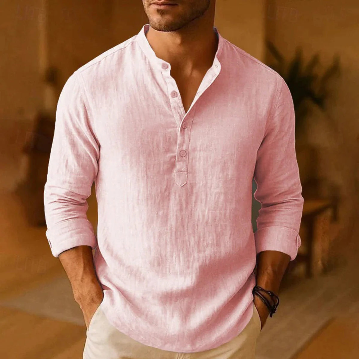 Men's Henley Shirt with Relaxed Modern Fit and Long Sleeve - Image 5