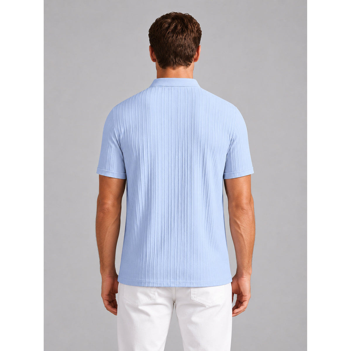 Men's Henley Shirt with Relaxed Ribbed Fit and Short Sleeves - Image 2