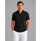 Men's Henley Shirt with Relaxed Ribbed Fit and Short Sleeves - Image 7