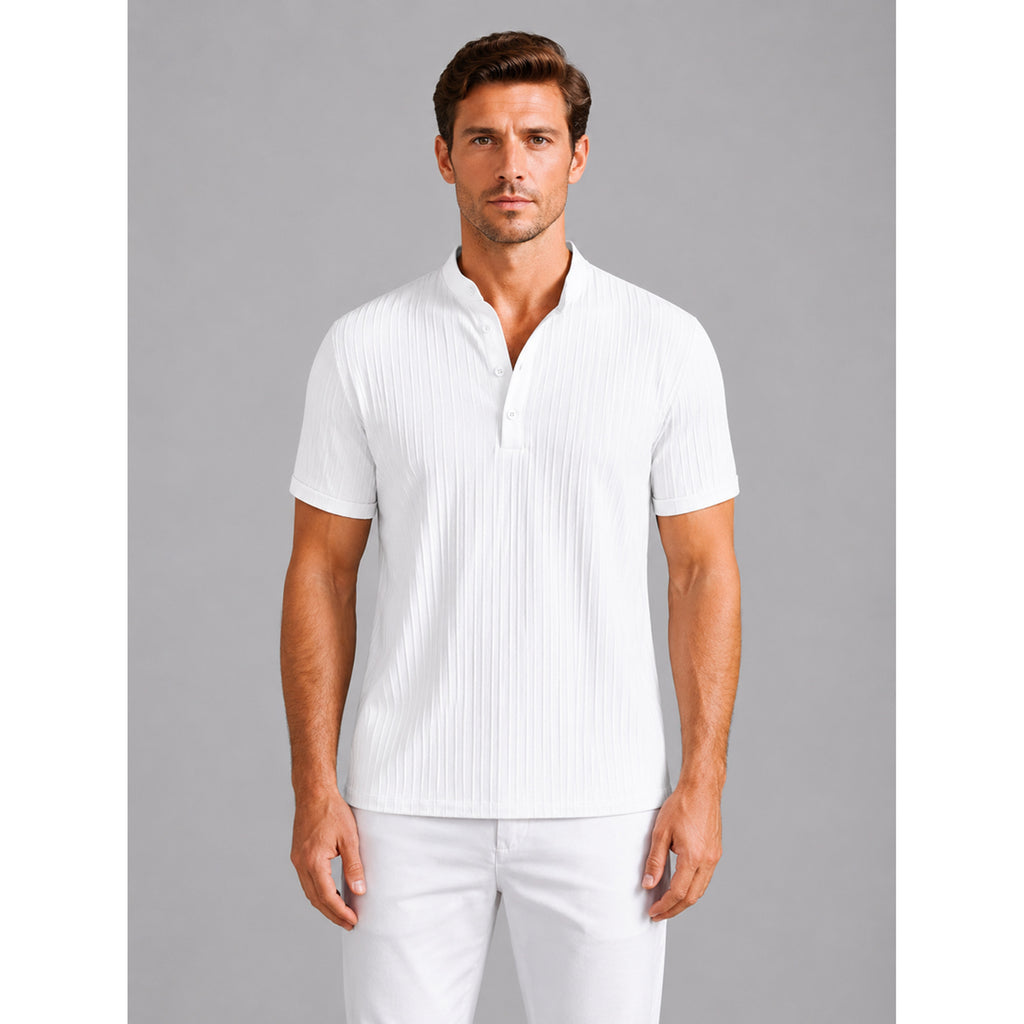 Men's Henley Shirt with Relaxed Ribbed Fit and Short Sleeves - Image 6