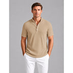 Men's Henley Shirt with Relaxed Ribbed Fit and Short Sleeves - Image 5