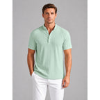 Men's Henley Shirt with Relaxed Ribbed Fit and Short Sleeves - Image 4