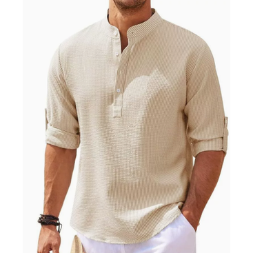 Men's Henley Shirt with Relaxed Textured Fit and Button-Front - Image 1