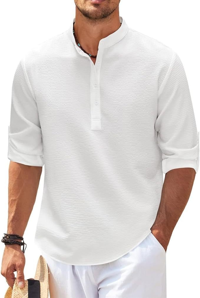 Men's Henley Shirt with Relaxed Textured Fit and Button-Front - Image 4