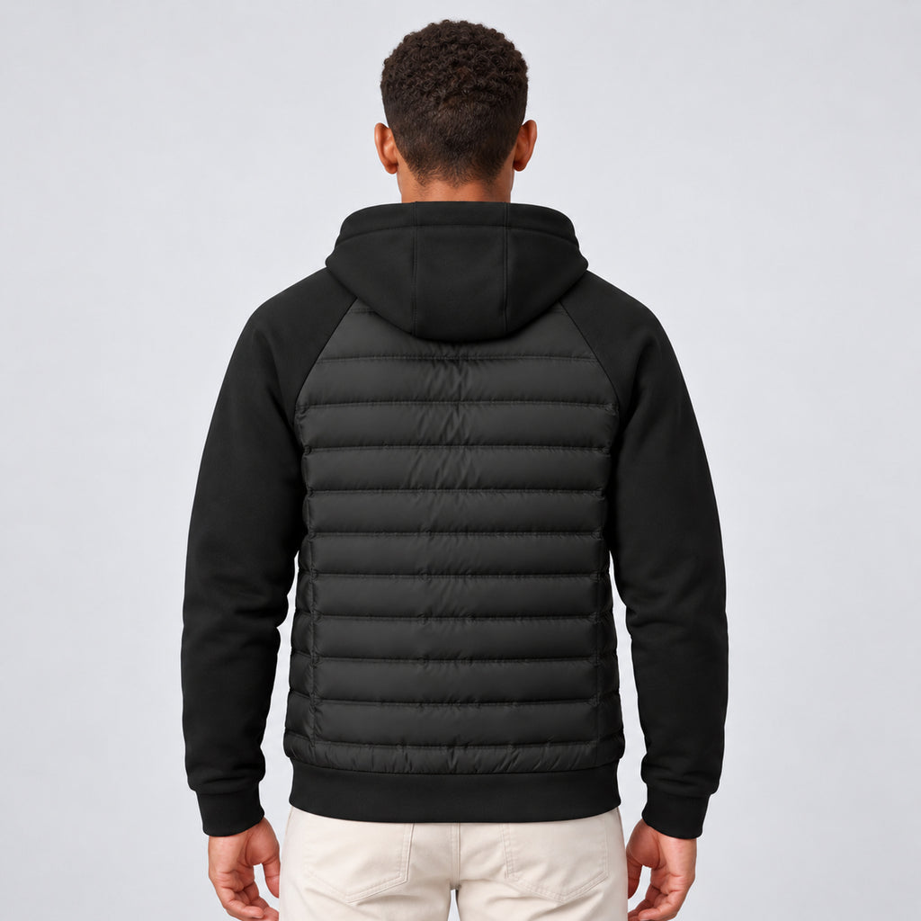 Men's Hooded Down Jacket With Quilted Panels - Image 2