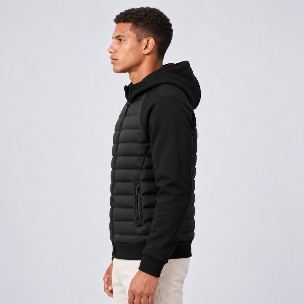 Men's Hooded Down Jacket With Quilted Panels - Image 3