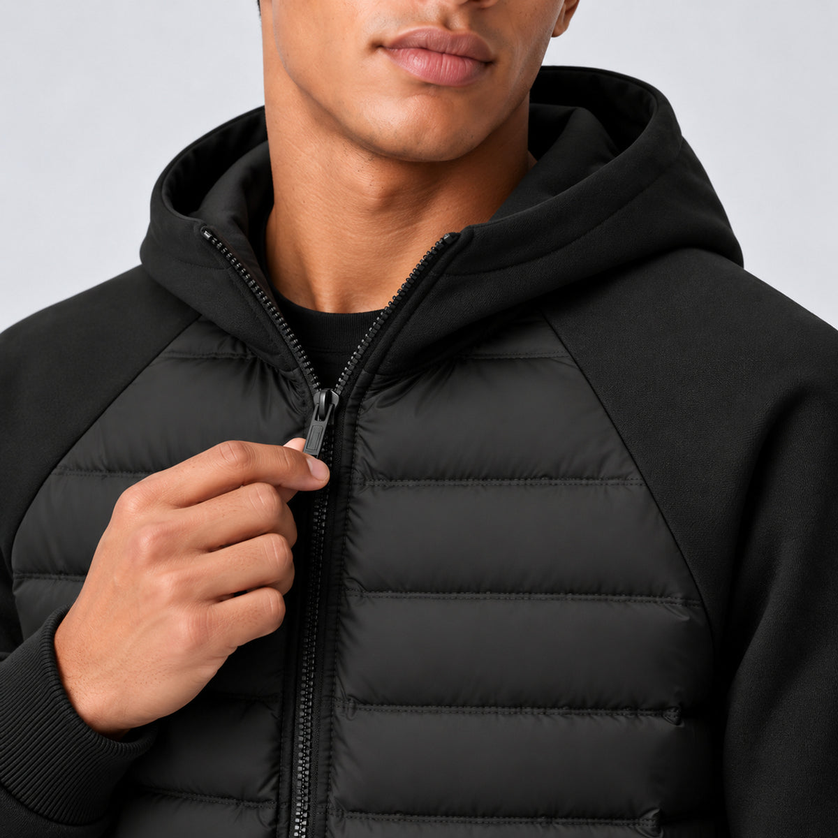 Men's Hooded Down Jacket With Quilted Panels - Image 4