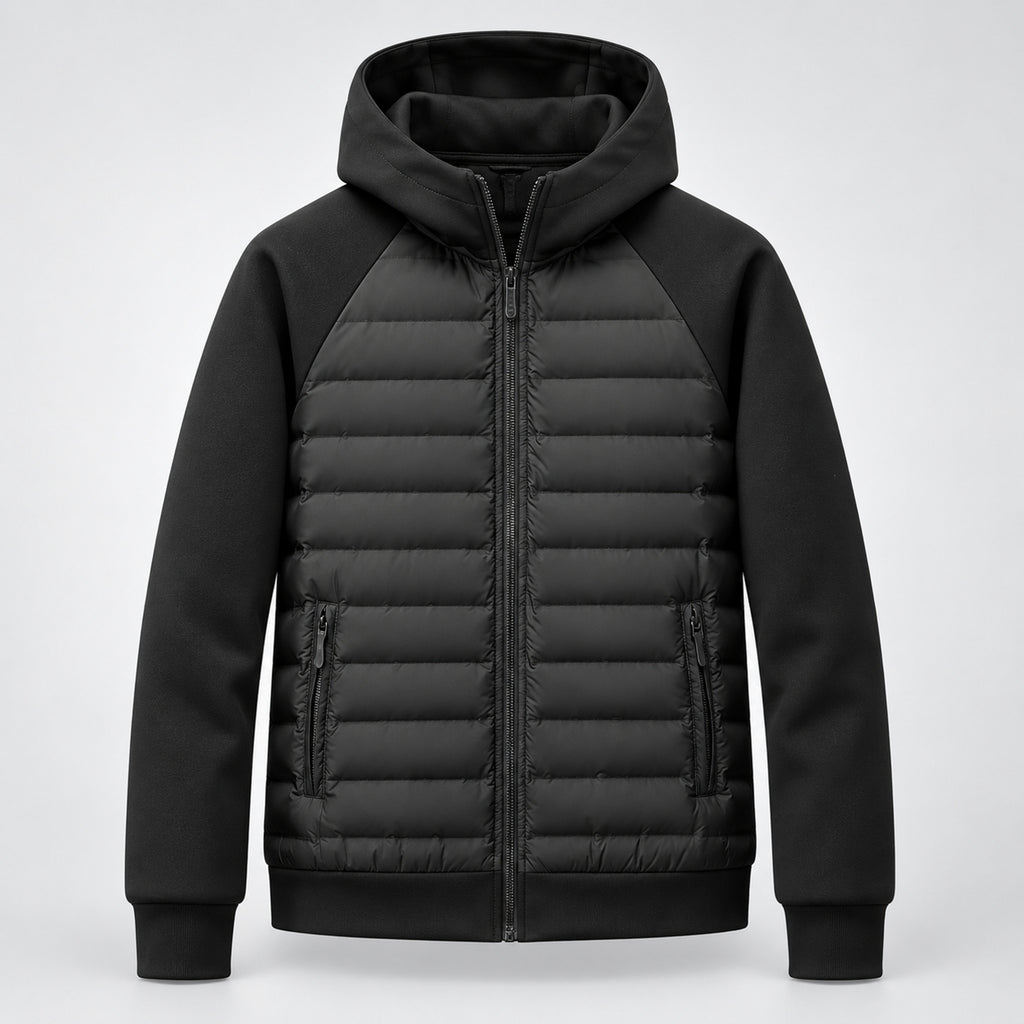 Men's Hooded Down Jacket With Quilted Panels - Image 5