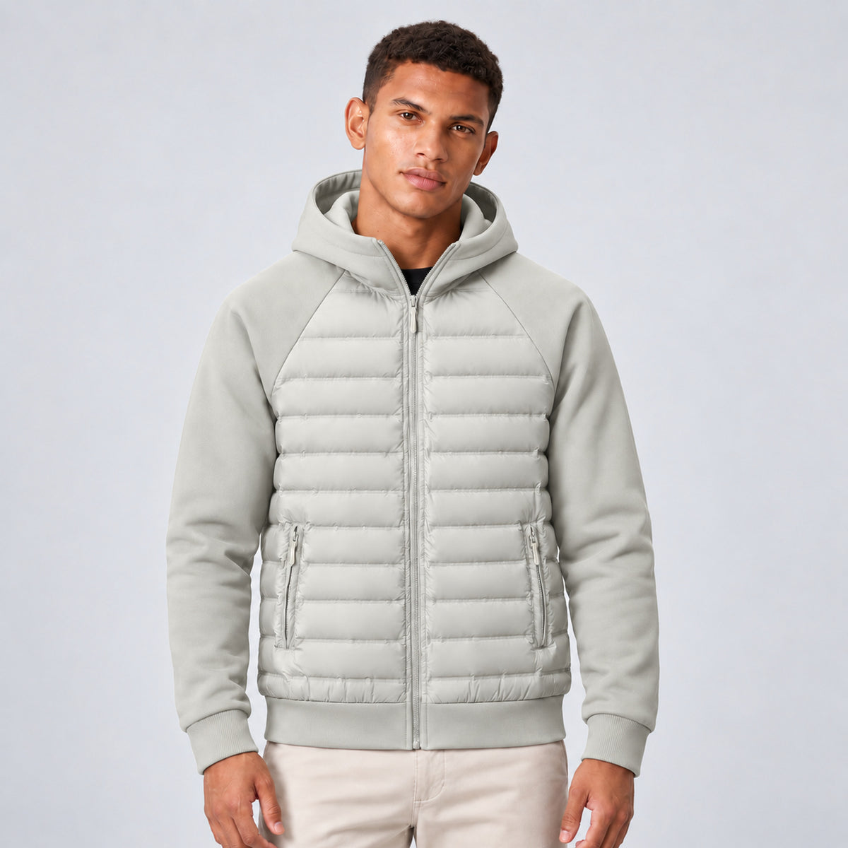 Men's Hooded Down Jacket With Quilted Panels - Image 7