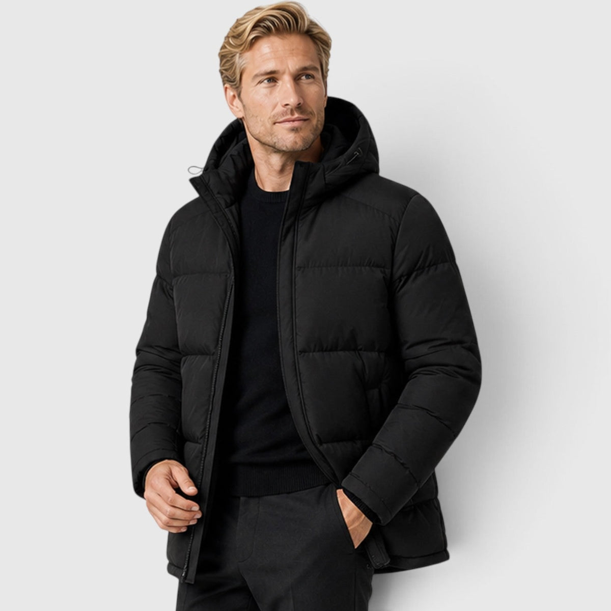 Men's Hooded Puffer Jacket with Padded Construction and Coat - Image 5