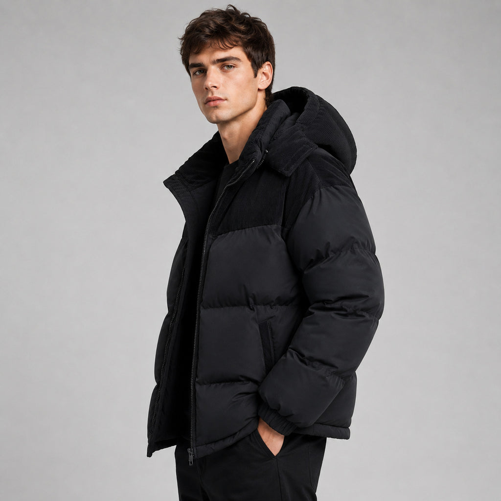 Men's Hooded Puffer Jacket with Padded Oversized Fit and Hood - Image 3