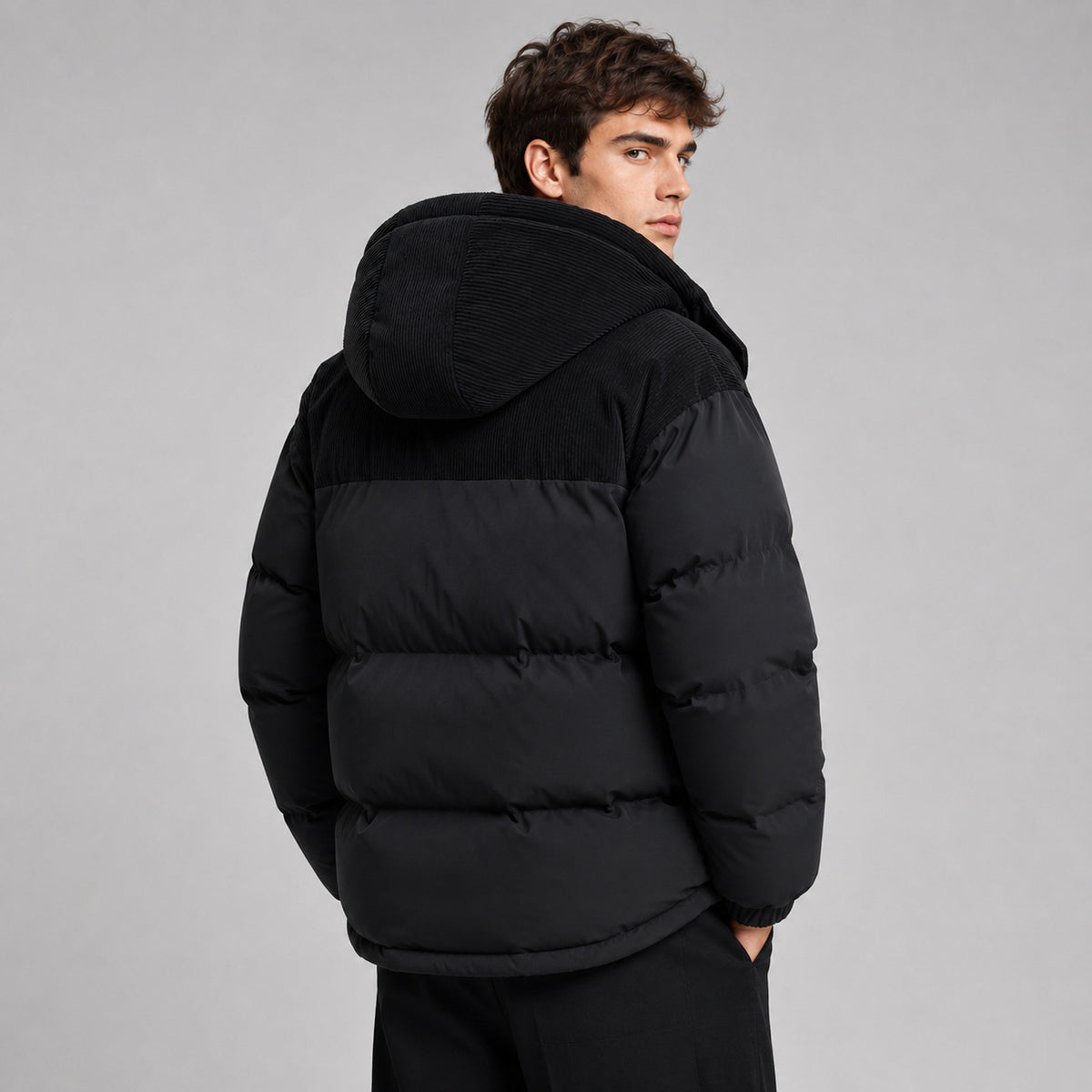 Men's Hooded Puffer Jacket with Padded Oversized Fit and Hood - Image 2
